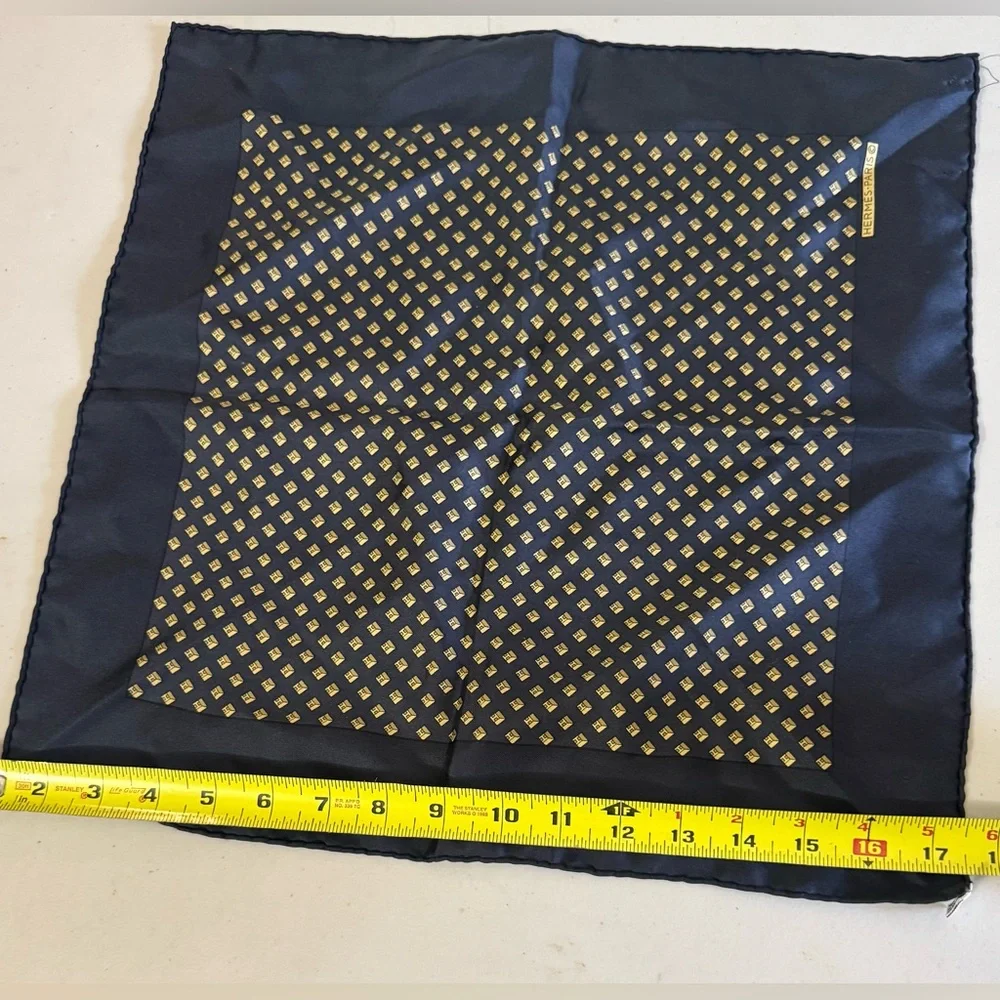 Neiman Marcus Navy and Gold Silk Square Scarf